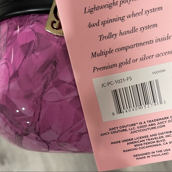 NWT Juicy Couture Fuchsia Suitcase, Luggage, Travel Bag, Carry-On, 21” - Picture 5 of 5